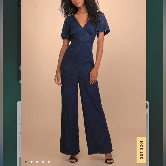 Lulus Pants - Lulu’s special love navy blue floral burnout flutter sleeve jumpsuit Small